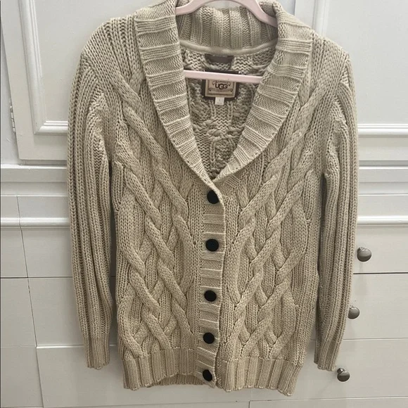 UGG Women's Beige Cable Knit Cardigan - Picture 1 of 4